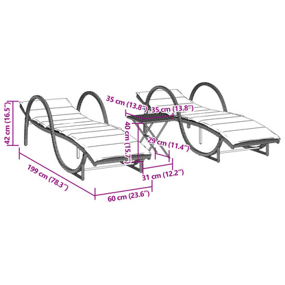 Sonnenliegen 2 Stk. mit Tisch Schwarz Poly Rattan