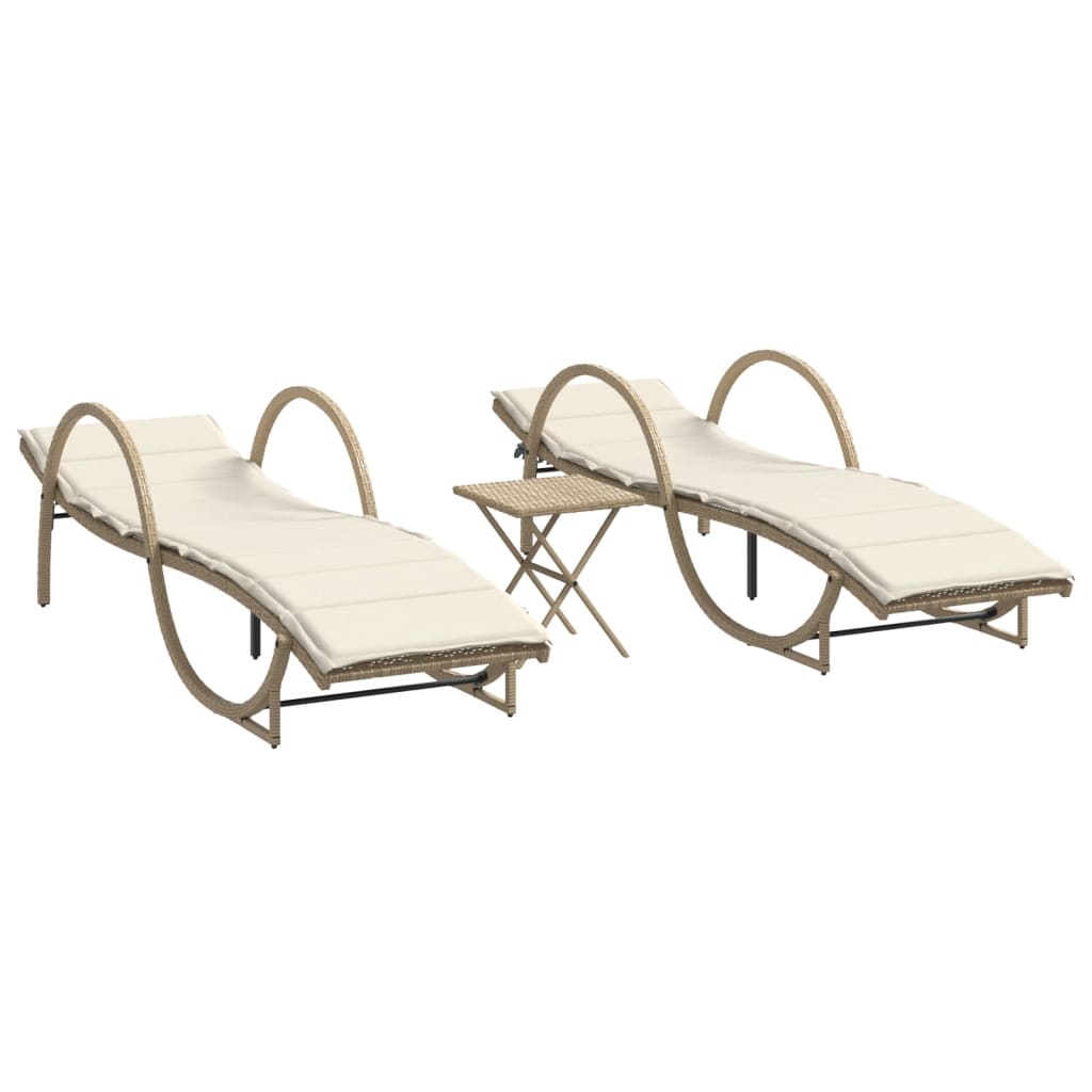 Bains de soleil 2 pcs avec table en polyrotin beige