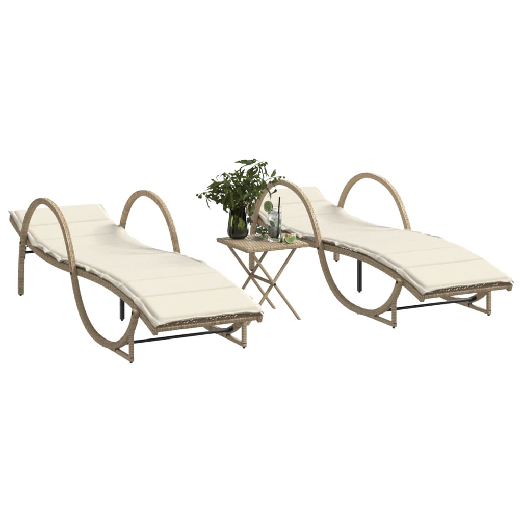 Bains de soleil 2 pcs avec table en polyrotin beige