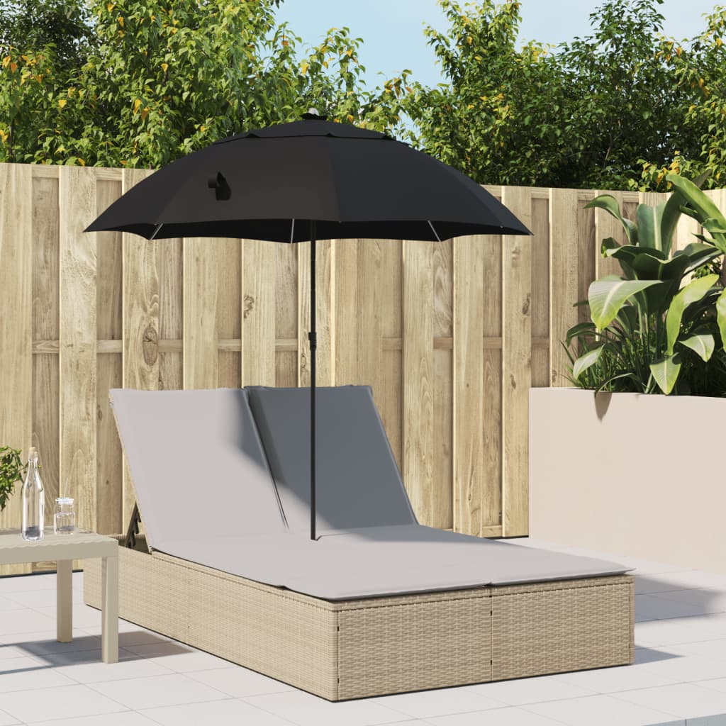 Bain de soleil double avec coussins et parasol en polyrotin beige