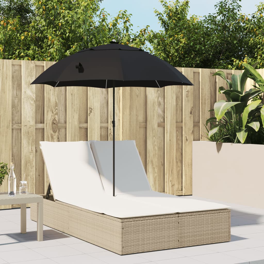 Bain de soleil double avec coussins et parasol en polyrotin beige