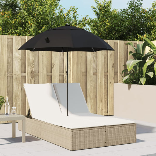 Bain de soleil double avec coussins et parasol en polyrotin beige