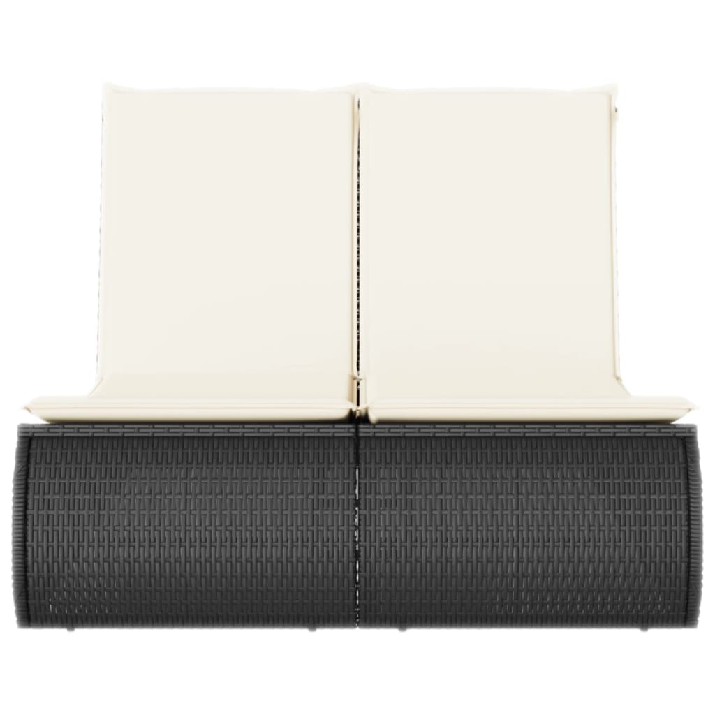 Bain de soleil double avec coussin en polyrotin noir