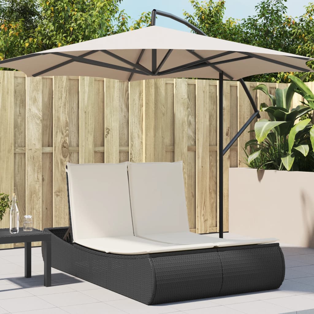 Bain de soleil double avec coussin en polyrotin noir