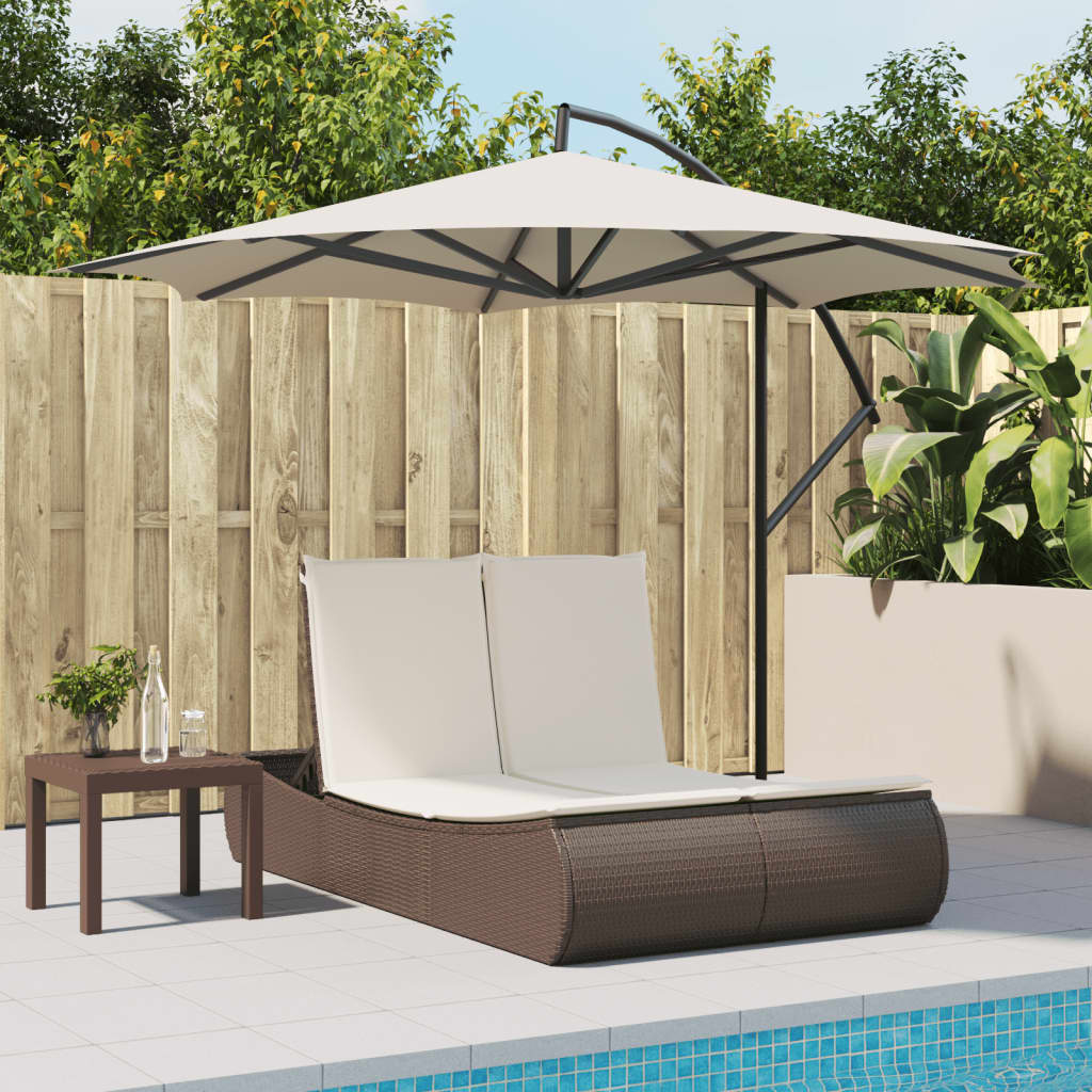 Bain de soleil double avec coussins en polyrotin marron