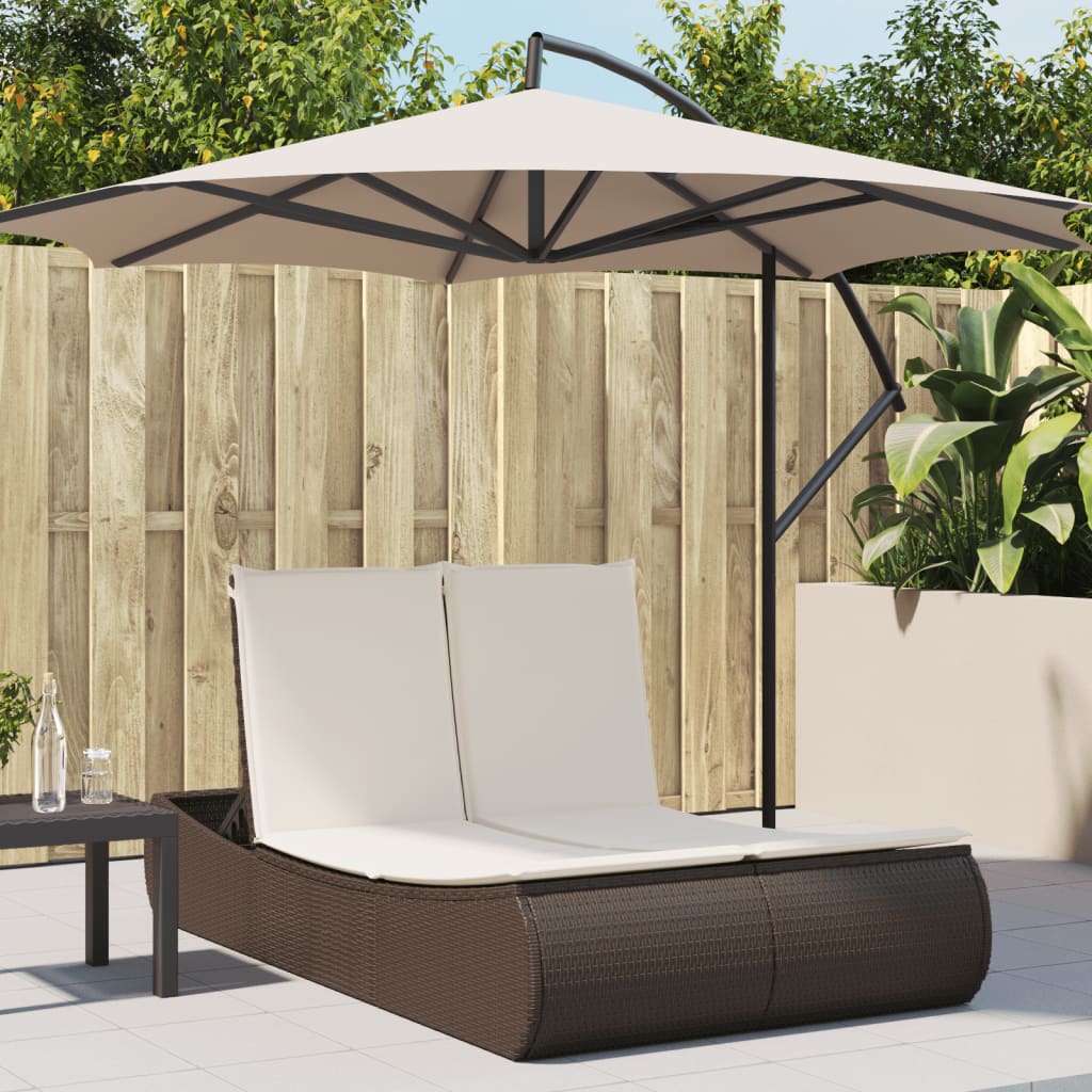 Bain de soleil double avec coussins en polyrotin marron