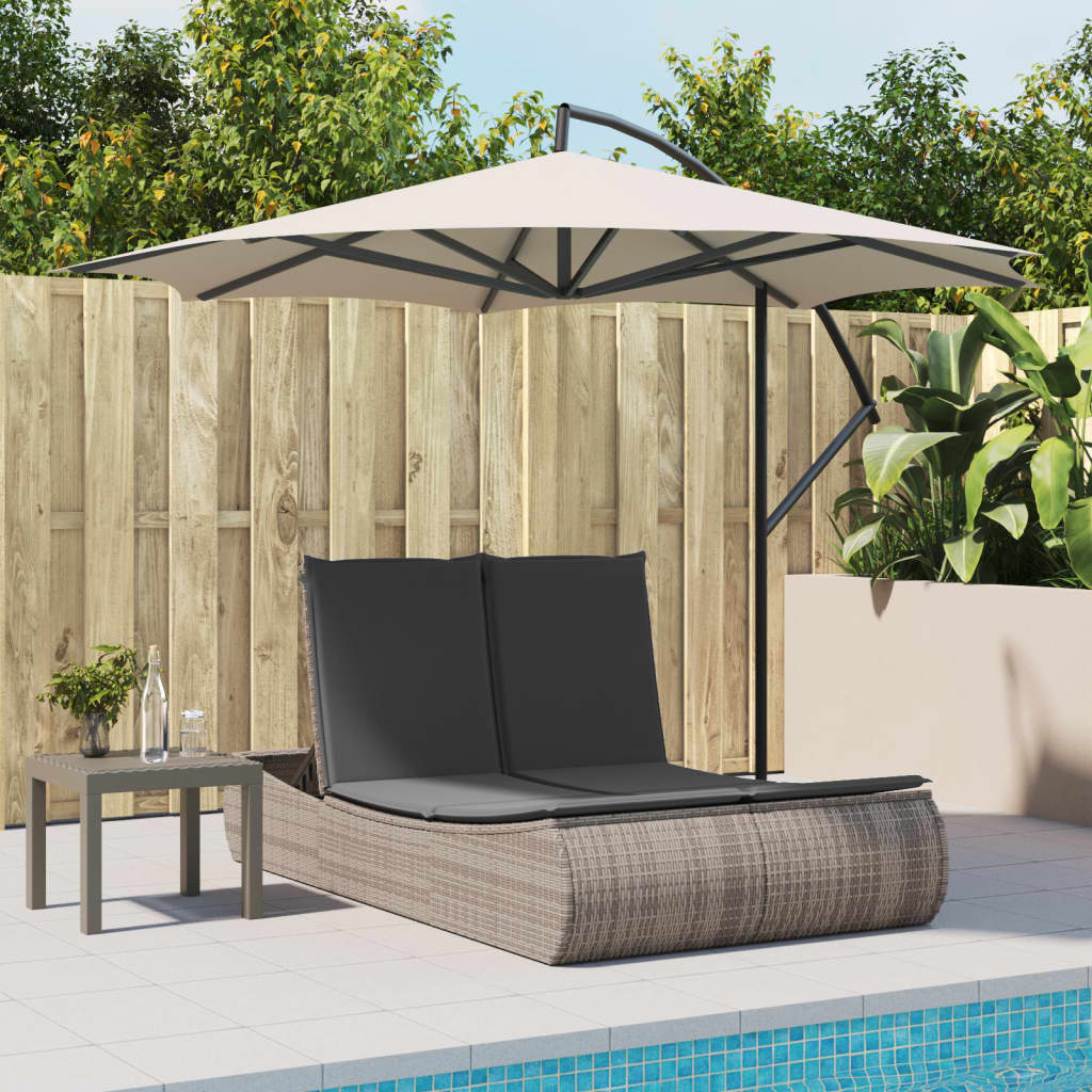 Bain de Soleil Double avec Coussins Poly Rotin Gris