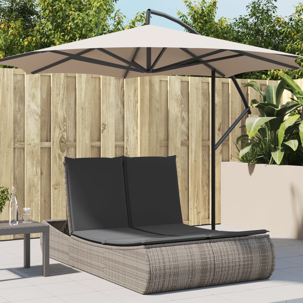 Bain de Soleil Double avec Coussins Poly Rotin Gris