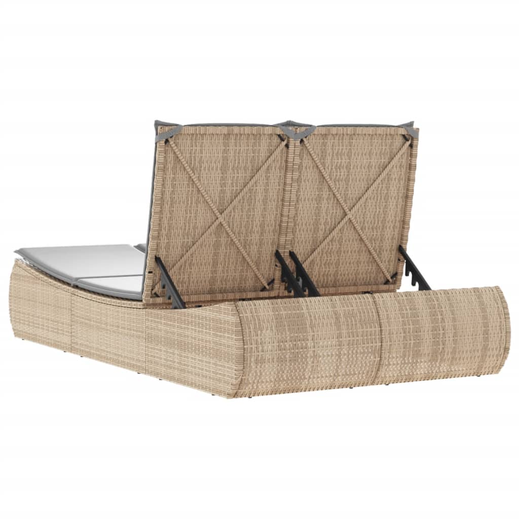 Bain de soleil double avec coussins en polyrotin beige