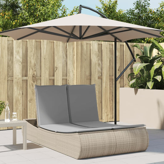 Bain de soleil double avec coussins en polyrotin beige