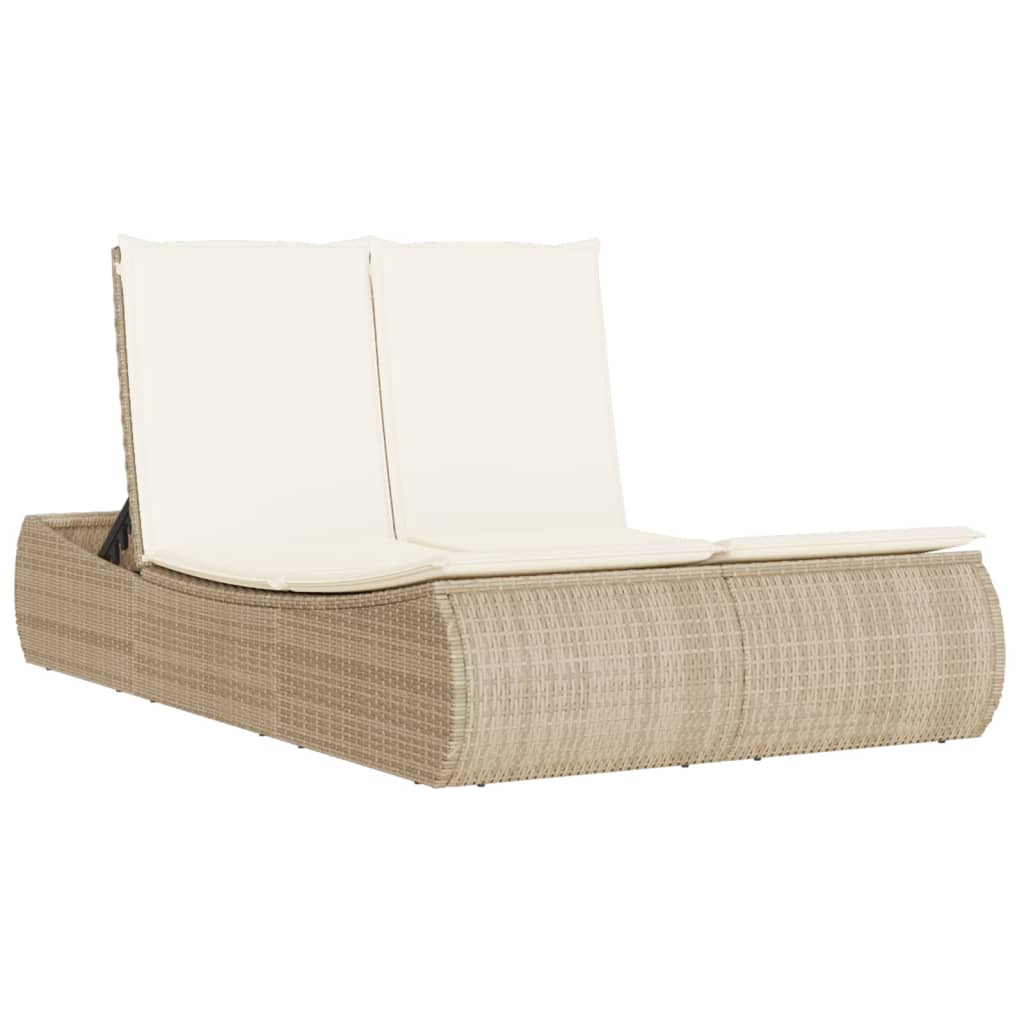 Bain de soleil double avec coussins en polyrotin beige