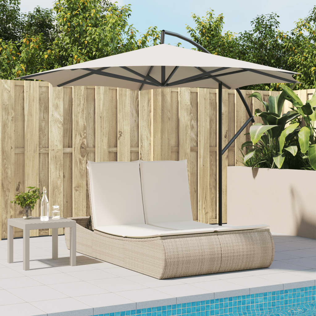 Doppel-Sonnenliege mit Auflagen Beige Poly Rattan