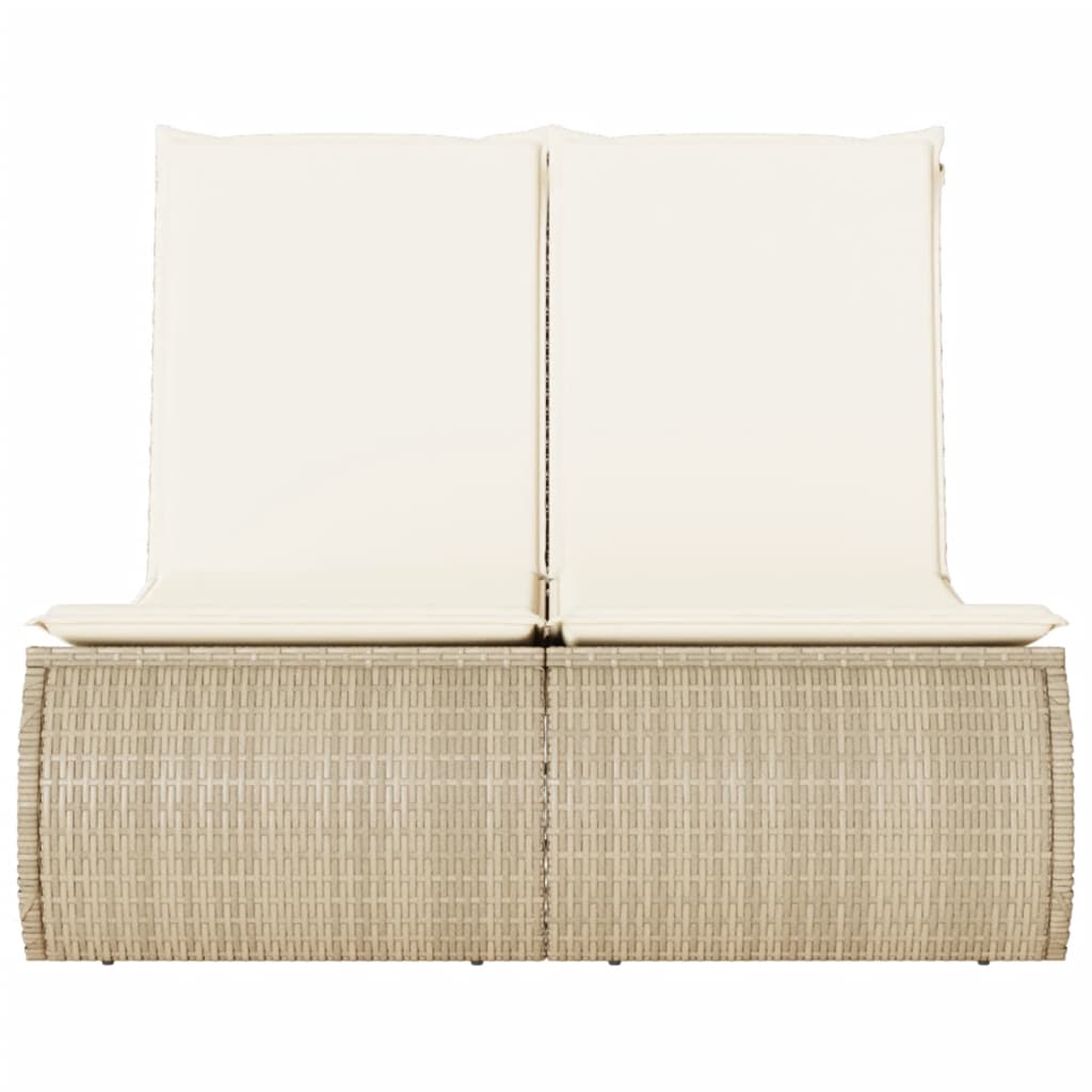 Doppel-Sonnenliege mit Auflagen Beige Poly Rattan