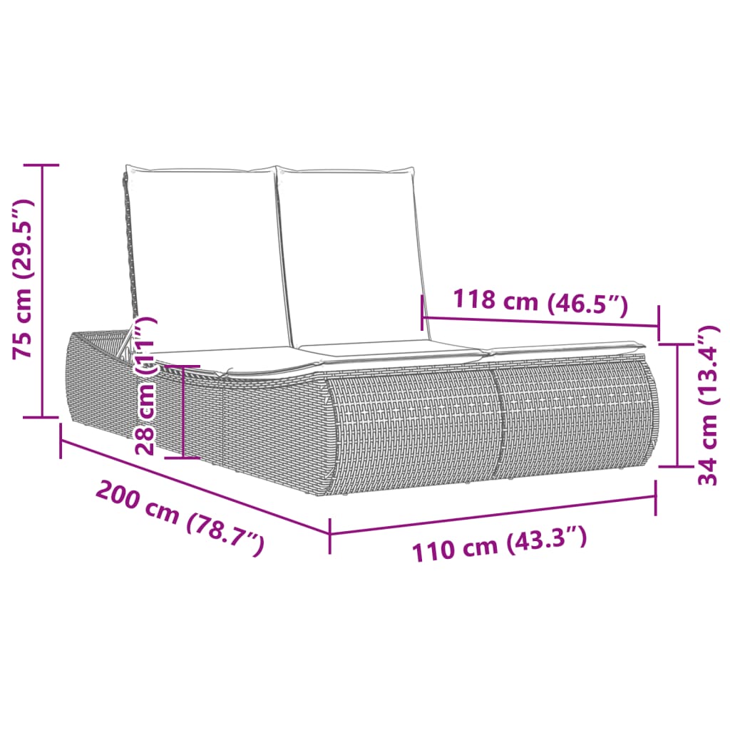 Bain de soleil double avec coussins en polyrotin beige