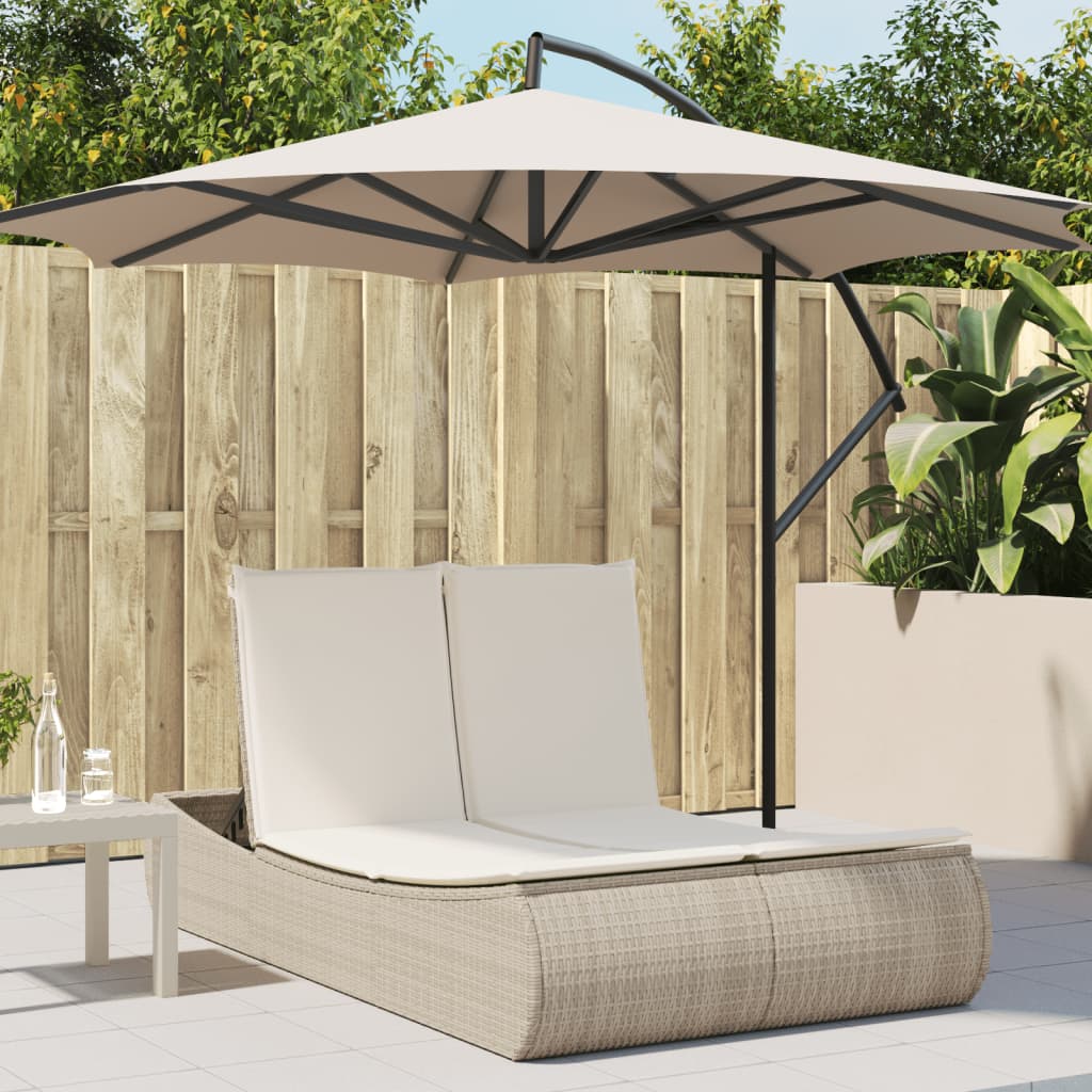 Bain de soleil double avec coussins en polyrotin beige