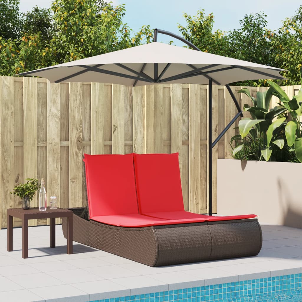 Doppel-Sonnenliege mit Auflagen Braun Poly Rattan