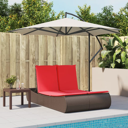 Doppel-Sonnenliege mit Auflagen Braun Poly Rattan