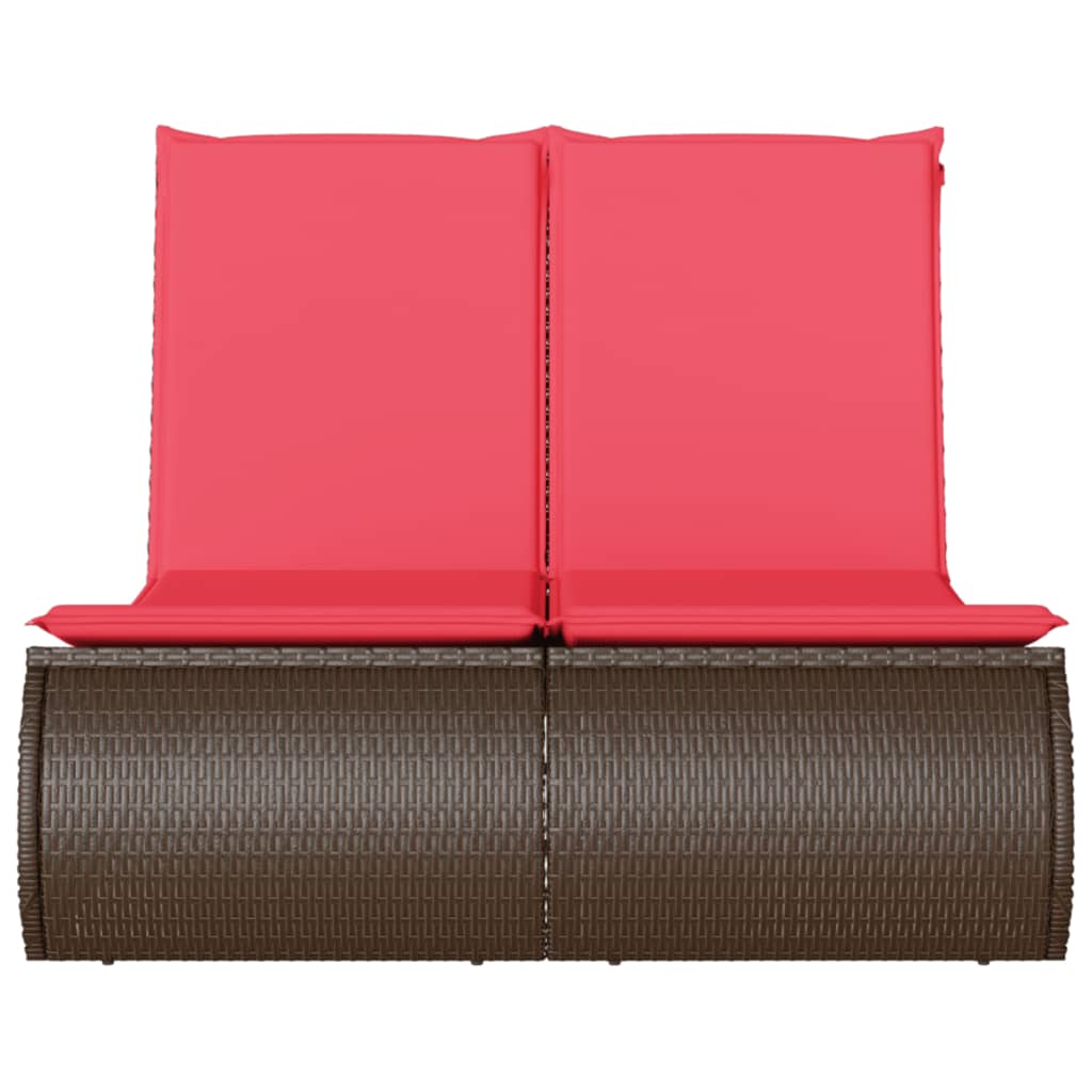 Doppel-Sonnenliege mit Auflagen Braun Poly Rattan