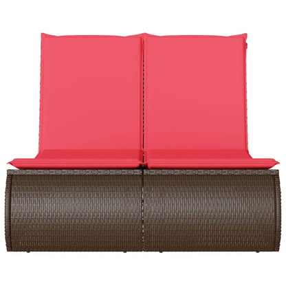 Doppel-Sonnenliege mit Auflagen Braun Poly Rattan