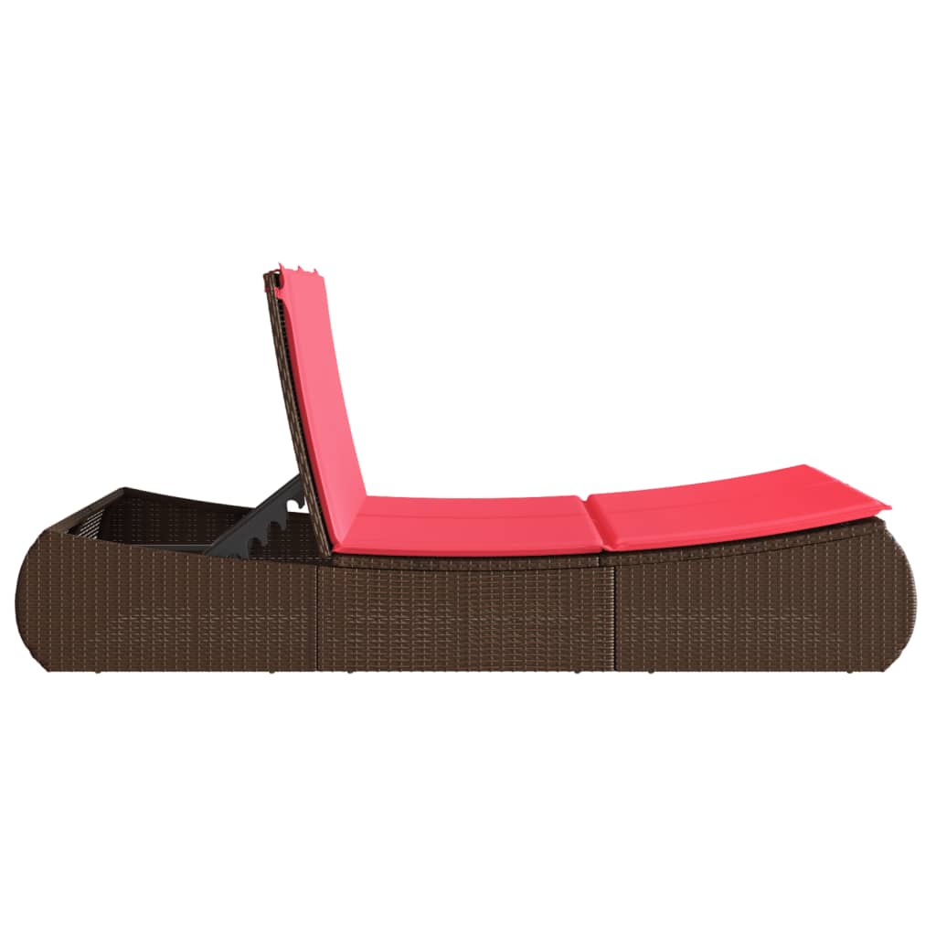 Doppel-Sonnenliege mit Auflagen Braun Poly Rattan