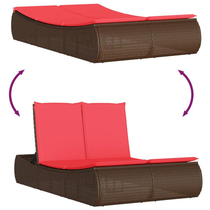 Doppel-Sonnenliege mit Auflagen Braun Poly Rattan