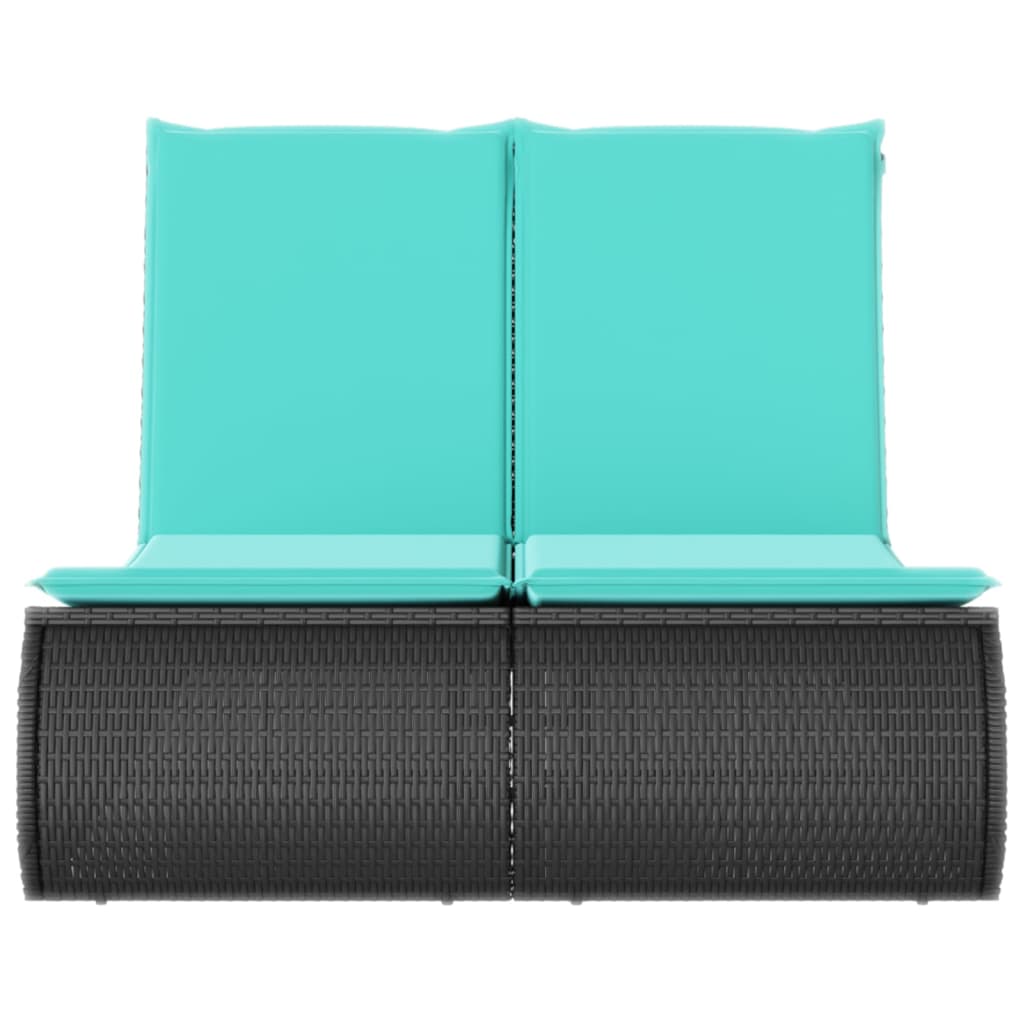 Doppel-Sonnenliege mit Kissen Schwarz Poly Rattan