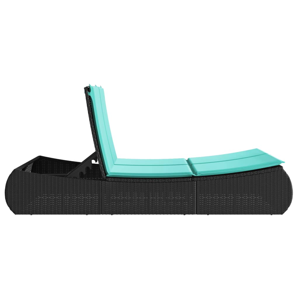 Doppel-Sonnenliege mit Kissen Schwarz Poly Rattan