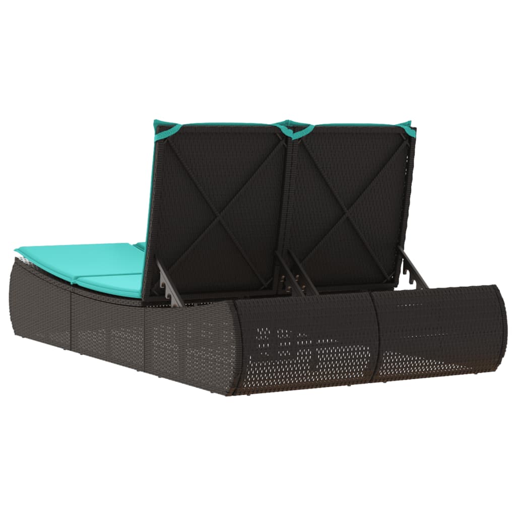 Doppel-Sonnenliege mit Kissen Schwarz Poly Rattan