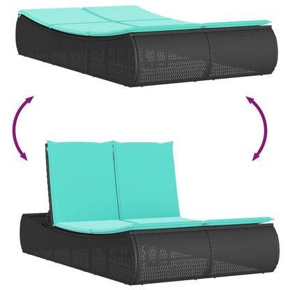 Doppel-Sonnenliege mit Kissen Schwarz Poly Rattan