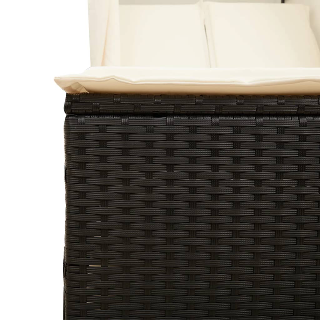 Bain de soleil double avec toit et rideaux Poly Rotin Noir