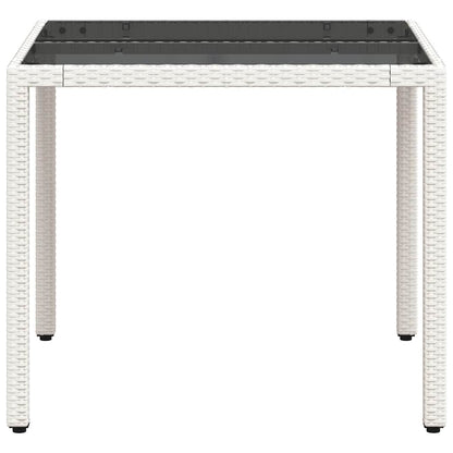 Gartentisch mit Glasplatte Weiß 90x90x75 cm Poly Rattan