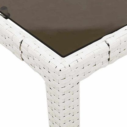 Gartentisch mit Glasplatte Weiß 90x90x75 cm Poly Rattan