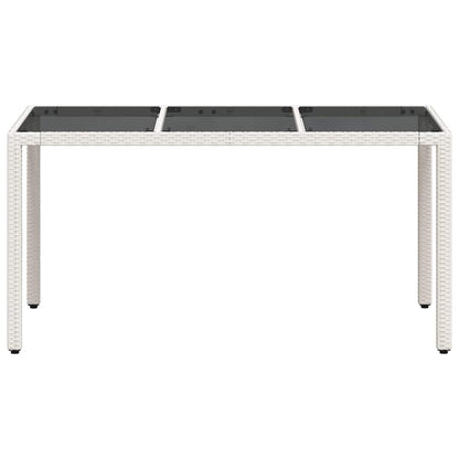 Gartentisch mit Glasplatte Weiß 150x90x75 cm Poly Rattan