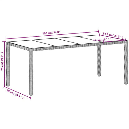 Gartentisch mit Glasplatte Weiß 190x90x75 cm Poly Rattan