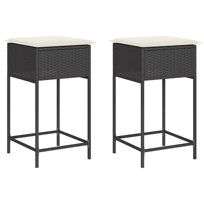 Garten-Barhocker mit Kissen 2 Stk. Schwarz Poly Rattan