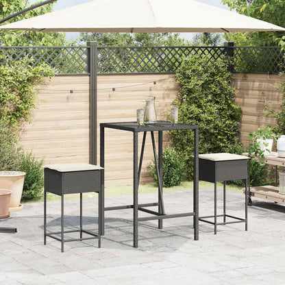 Garten-Barhocker mit Kissen 2 Stk. Schwarz Poly Rattan