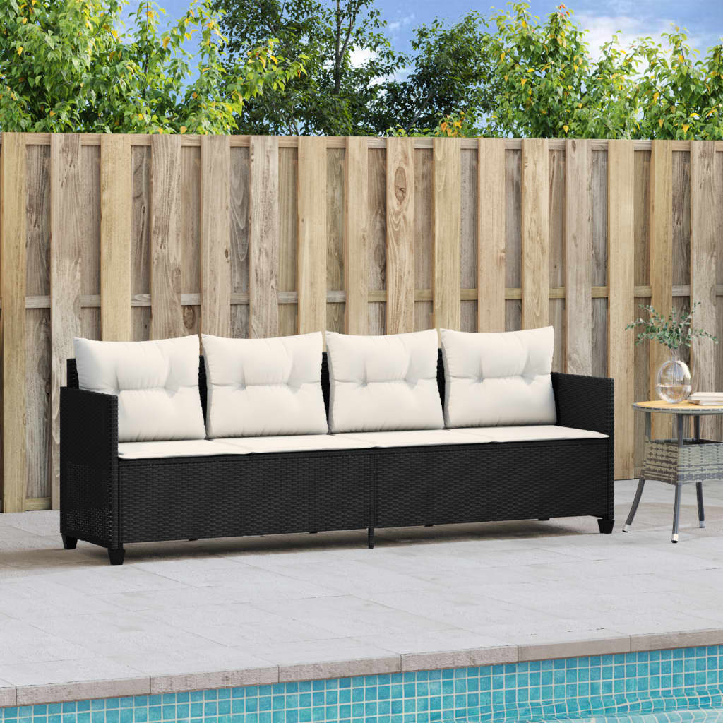 Bain de soleil avec coussin Poly Rotin Noir