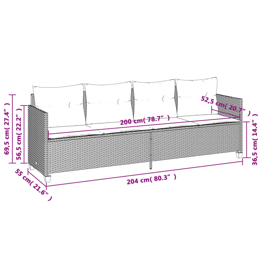 Bain de soleil avec coussins Poly Rotin Gris