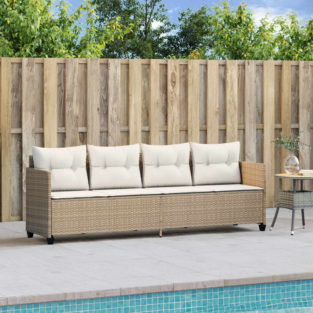 Bain de soleil avec coussin en polyrotin beige