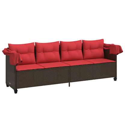 Sonnenliege mit Dach und Kissen Braun Poly Rattan