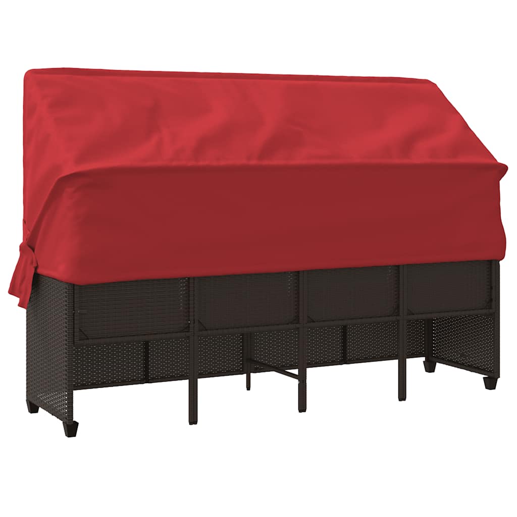 Sonnenliege mit Dach und Kissen Braun Poly Rattan