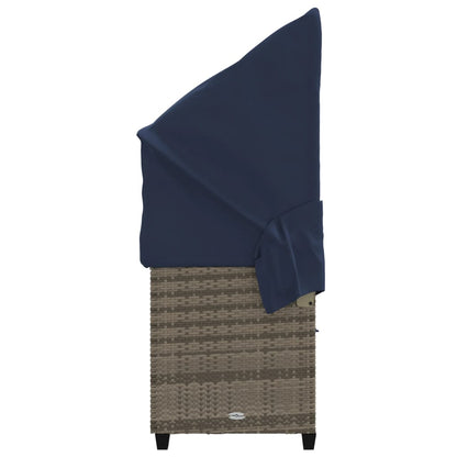 Sonnenliege mit Dach und Kissen Grau Poly Rattan