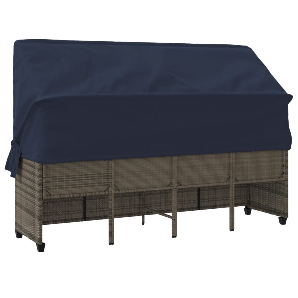 Sonnenliege mit Dach und Kissen Grau Poly Rattan