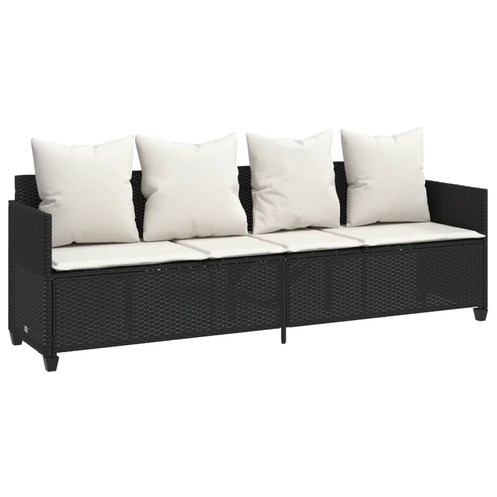 Bain de soleil avec coussin Poly Rotin Noir