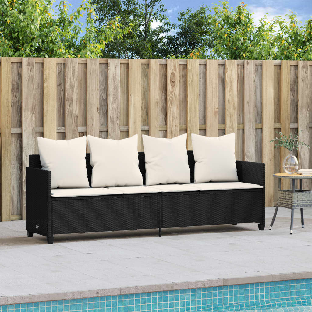 Bain de soleil avec coussin Poly Rotin Noir