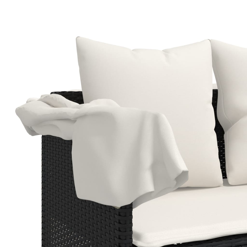 Bain de soleil avec coussin Poly Rotin Noir