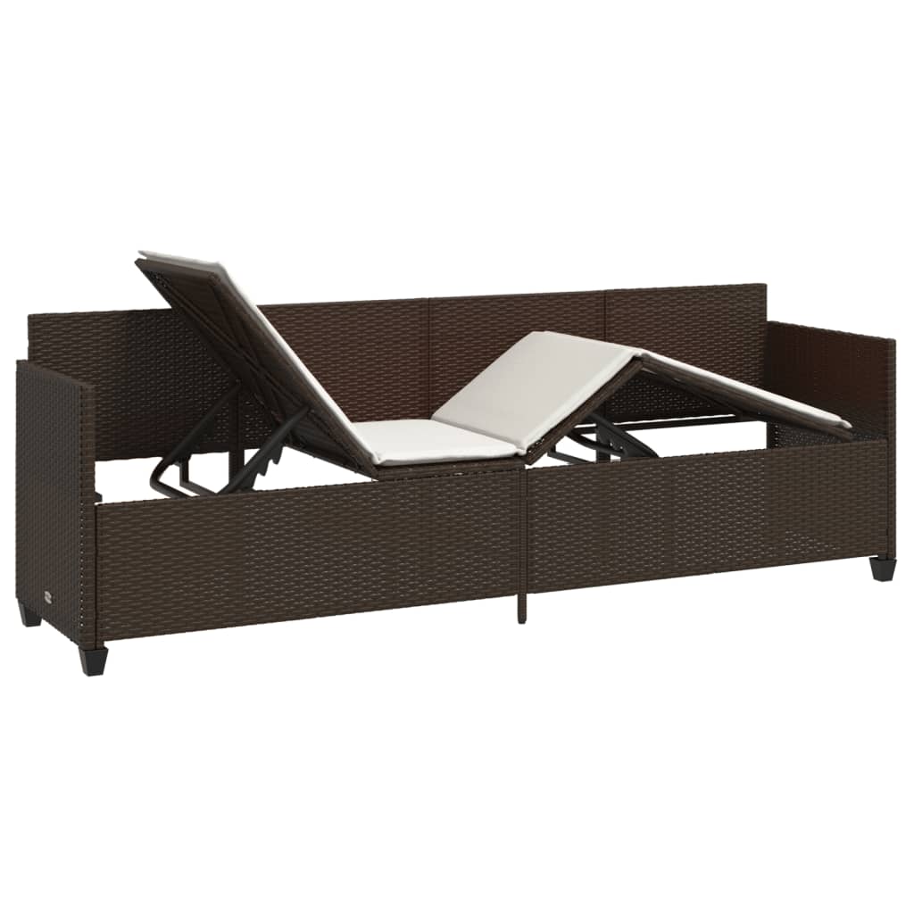 Bain de soleil avec coussin en polyrotin marron