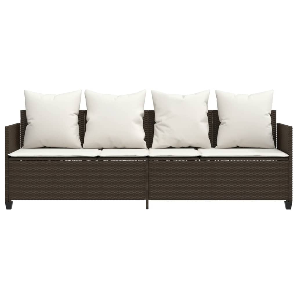 Bain de soleil avec coussin en polyrotin marron