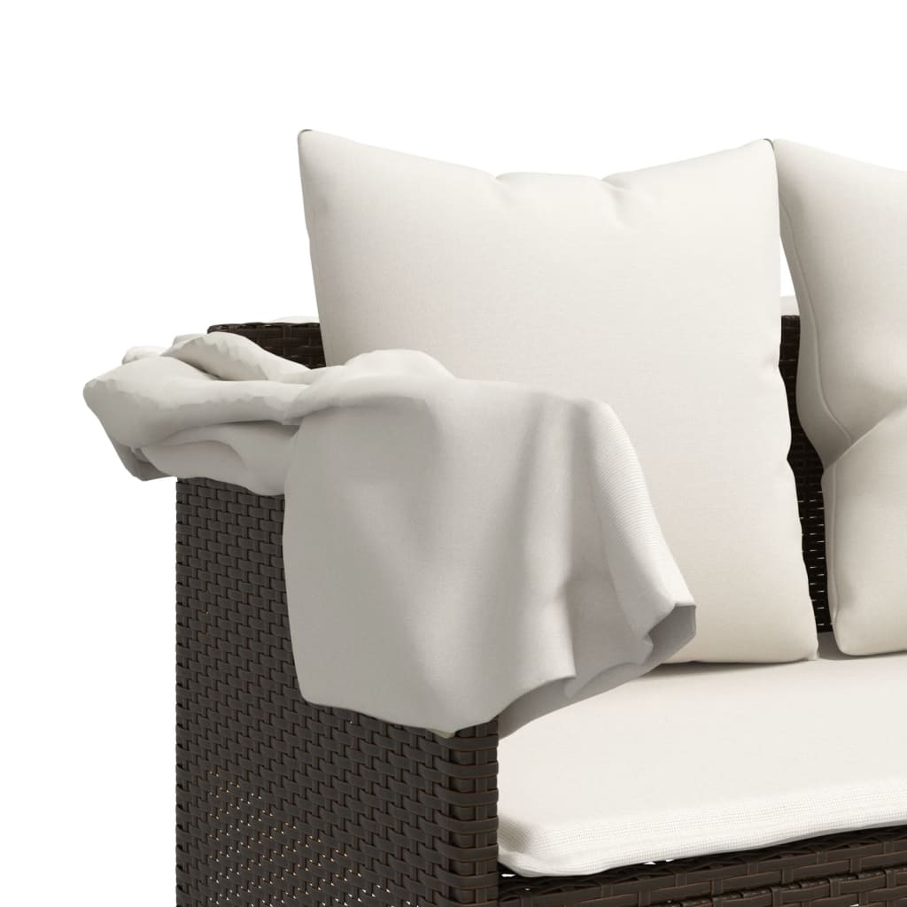 Bain de soleil avec coussin en polyrotin marron