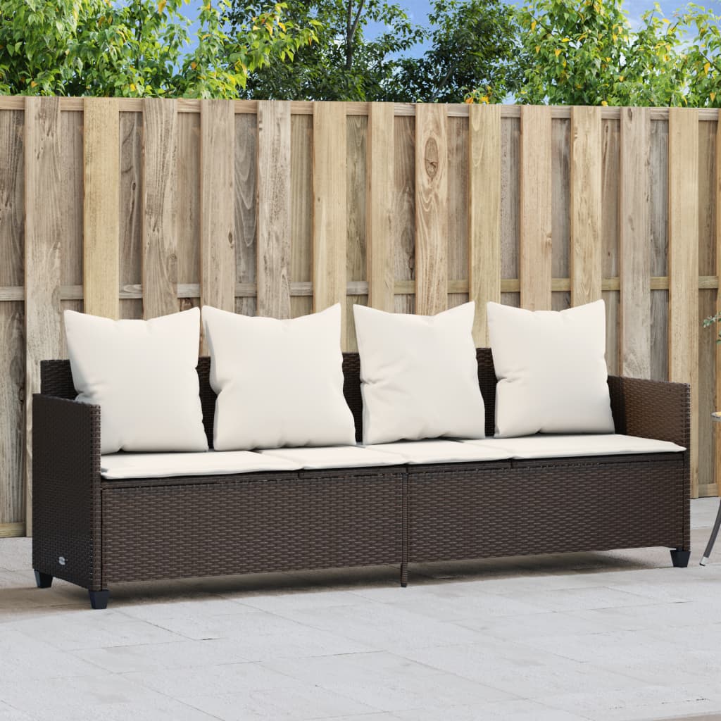 Bain de soleil avec coussin en polyrotin marron